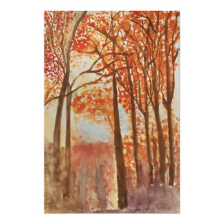 Póster Aquarela de bosques de outono