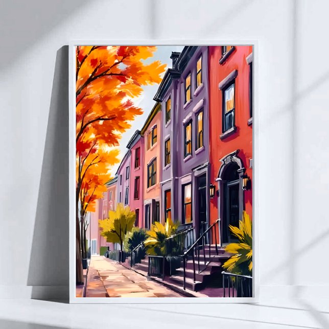 Poster Aquarela de Boston Brownstones Massachusetts (Criador carregado)