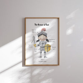 Poster Aquarela de cabelos escuros, a armadura de Deus im