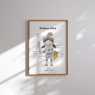Poster Aquarela de cabelos escuros, a armadura de Deus im