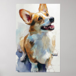 Poster Aquarela de corgi galês de Pembroke