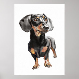Poster Aquarela de Dachshund, Arte de Parede de Cachorro 