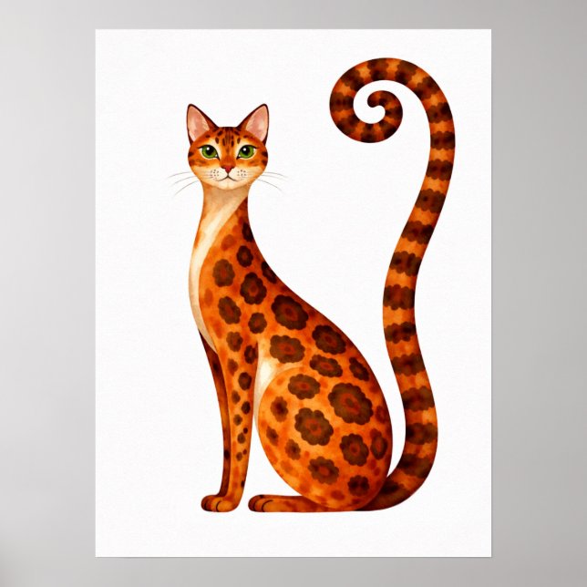 Poster Aquarela de Gato Bengal Caprichoso (Frente)