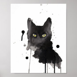 Poster aquarela de gato preto
