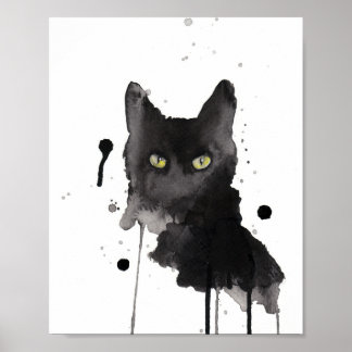 Poster aquarela de gato preto