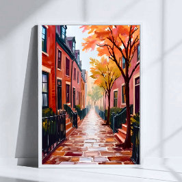 Poster Aquarela de Outono em Boston Beacon Hill Massachus