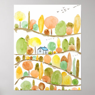 Poster aquarela de paisagem de outono