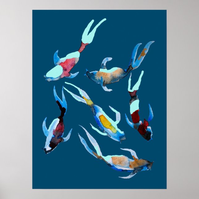 Poster Aquarela de Peixe Koi (Frente)