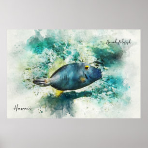 Poster Aquarela de Peixes Tropicais do Havaí - Peixe-Fil