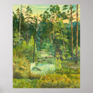 Poster Aquarela de pintura florestal
