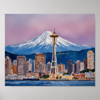 Poster Aquarela de Seattle Washington