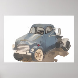 Poster Aquarela de um caminhão de carroceria plana cinza