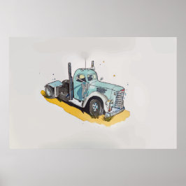 Poster Aquarela de um caminhão estilizado