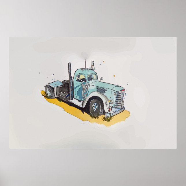 Poster Aquarela de um caminhão estilizado (Frente)