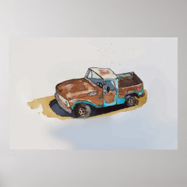 Poster Aquarela de um velho caminhão de recolha enferruja