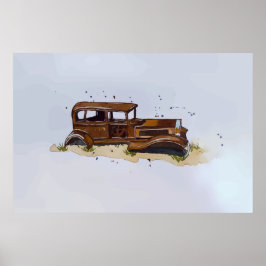 Poster Aquarela de uma casca enferrujada de um caminhão d