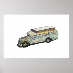Poster Aquarela de uma conversão de ônibus RV enferrujado