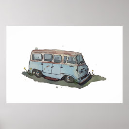 Poster Aquarela de uma velha van antiga enferrujada