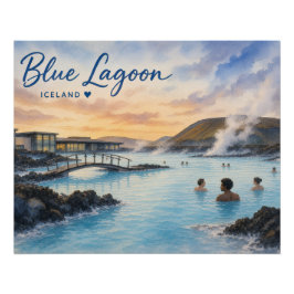 Póster Aquarela do banho termal Blue Lagoon Islândia 