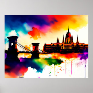 Poster Aquarela do Horizonte de Budapeste
