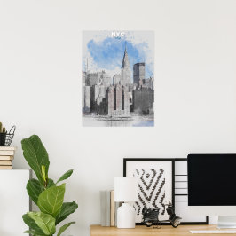 Poster Aquarela do Horizonte de Nova York – Parede de Man