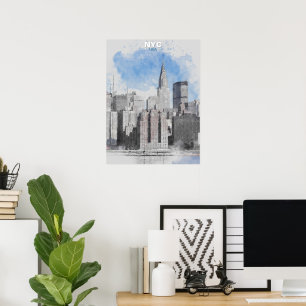 Poster Aquarela do Horizonte de Nova York – Parede de Man