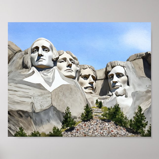 Poster Aquarela do Monte Rushmore (Frente)