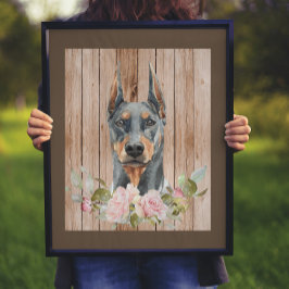 Poster Aquarela Doberman & Flores 