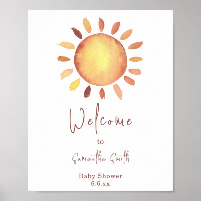 Poster Aquarela Feliz Sol Amarelo Bem-Vindo (Frente)
