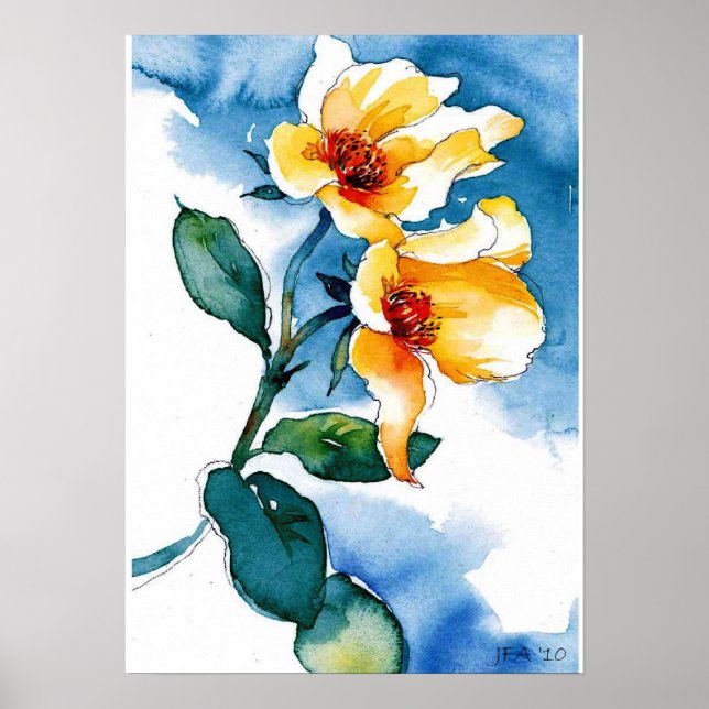 Póster Aquarela floral (Frente)