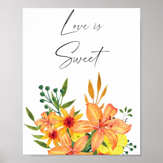 Poster Aquarela floral amor é doce pegue um presente (Frente)