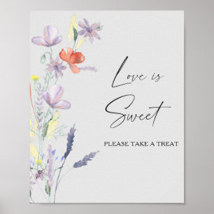 Poster Aquarela floral amor é doce pegue um tratamento po