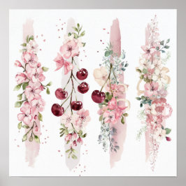 Poster Aquarela Floral de Cerejeira em Flor