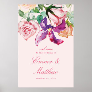 Poster Aquarela Floral Maximalismo Casamento Bem-Vindo