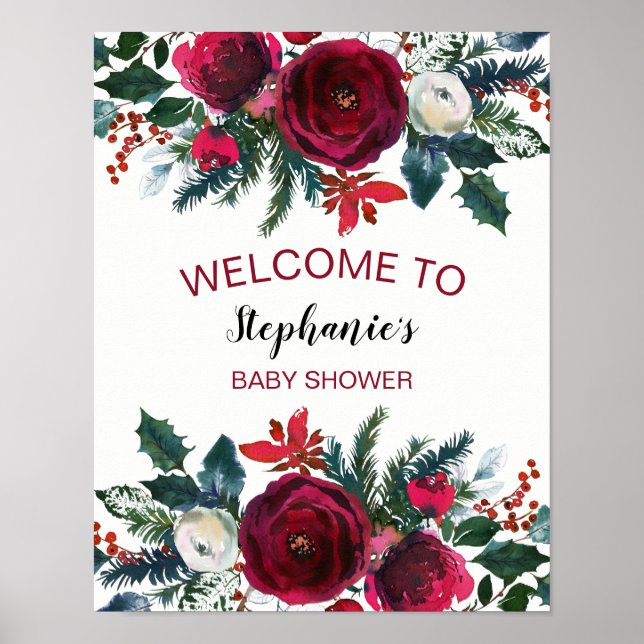 Poster Aquarela Flores de Borgonha de inverno (Frente)