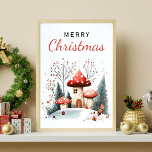Poster Aquarela Floresta de Inverno Feliz Natal