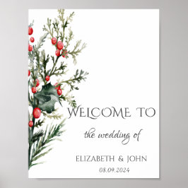 Poster Aquarela Folhagem de Natal Casamento