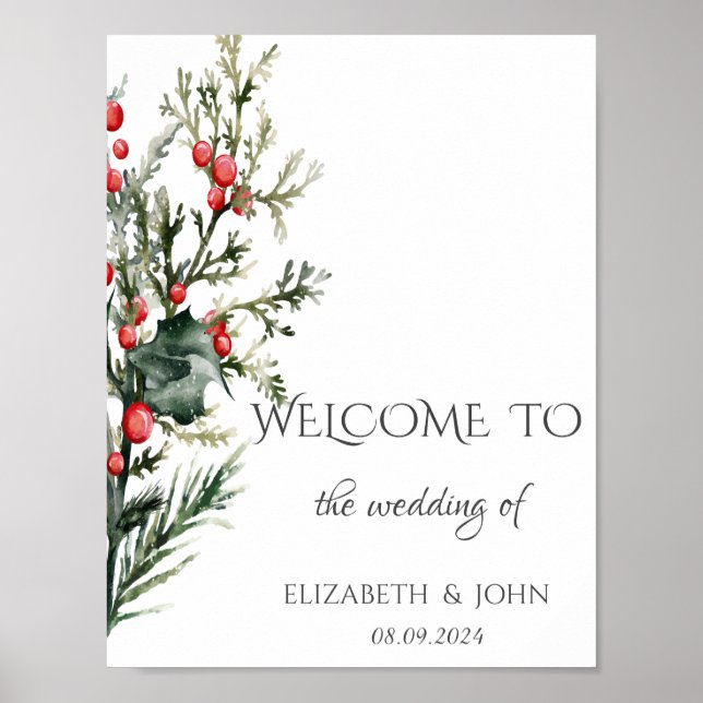 Poster Aquarela Folhagem de Natal Casamento (Frente)