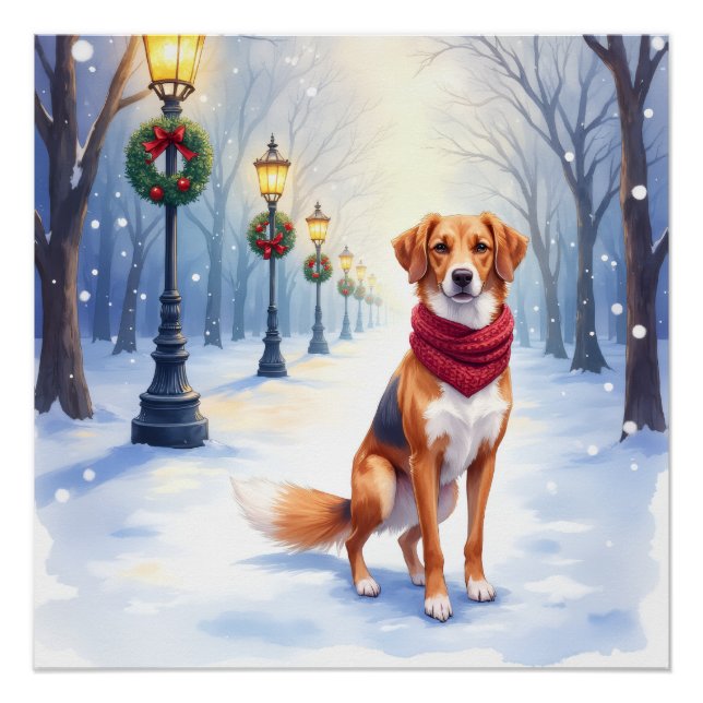 Póster Aquarela Foxhound Americano Poste de Neve (Frente)
