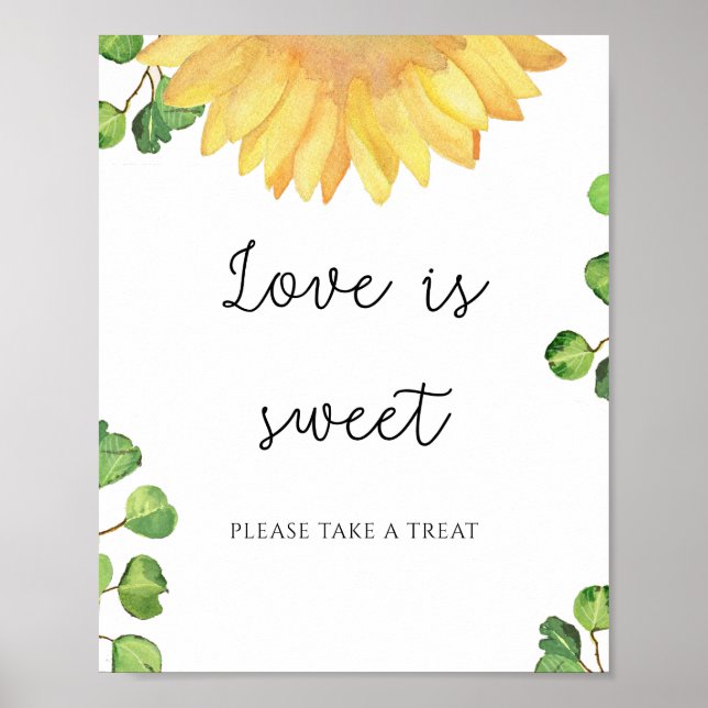 Poster Aquarela girassol amor é doce pegue um presente (Frente)