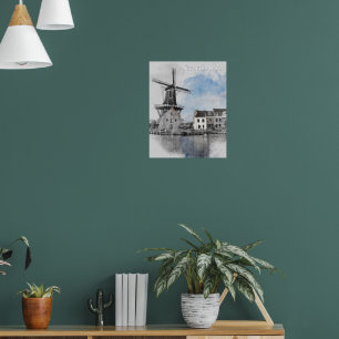 Poster Aquarela Holanda Moinho de Vento – Holandês