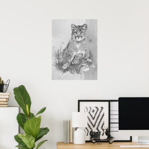 Poster Aquarela Jovem Puma Leão-da-Montanha Arte Animal