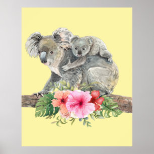 Poster Aquarela Koala Urte Linda Mãe e Bebê