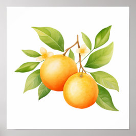 Poster Aquarela Laranja Com Flor