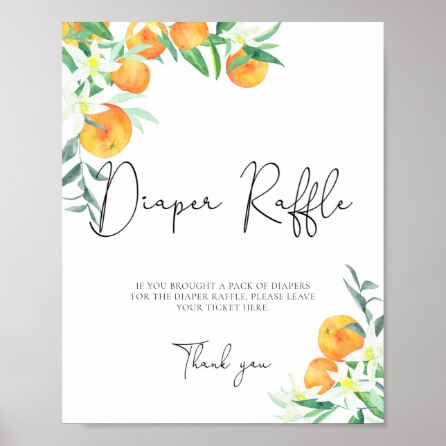 Poster Aquarela laranja rifa fralda (Frente)