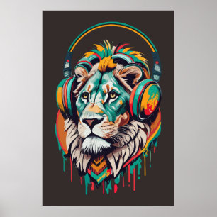 Poster Aquarela Leão Rasta Música Jamaica