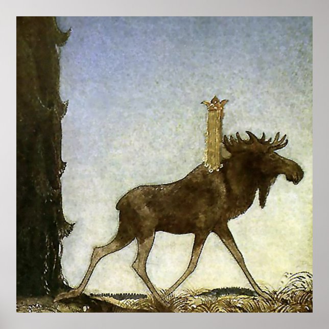 Poster Aquarela “Leap the Elk” de John Bauer (Frente)