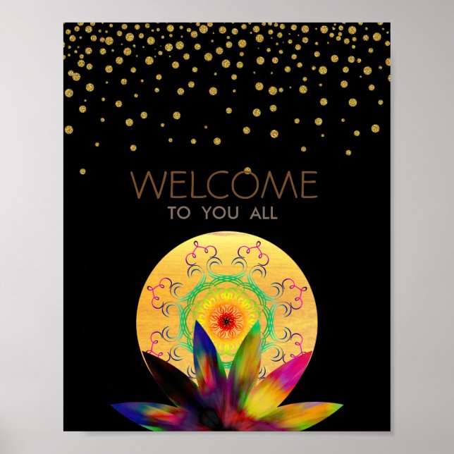 Poster Aquarela Lotus Flor Black Yoga Healing Health (Frente)