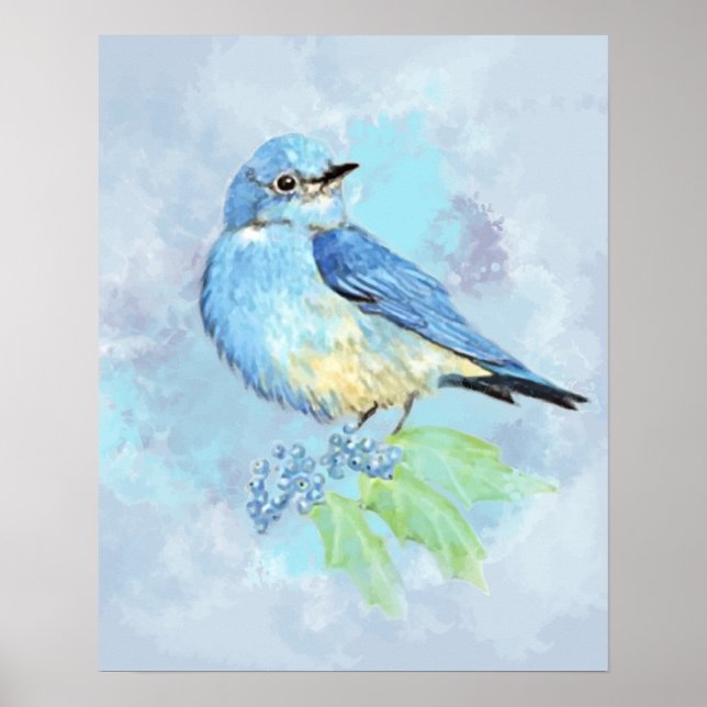 Póster Aquarela Montanha Bluebird Natureza Arte (Frente)