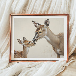 Poster Aquarela Natureza Arte de Mãe Cerva e Filhote